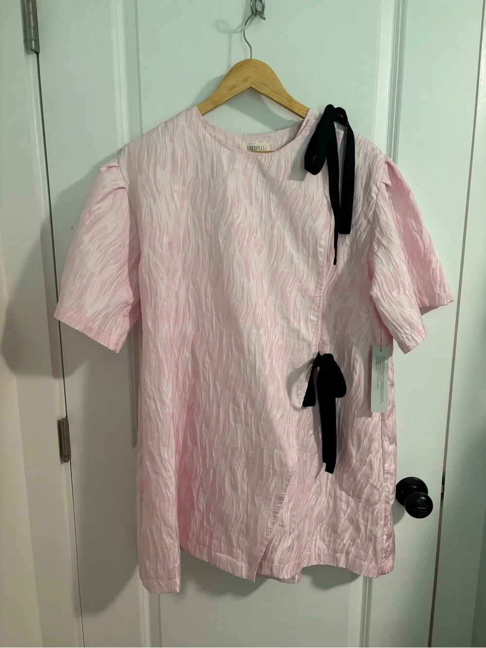 NWT GHOSPELL Contrast Bow Pink Mini Dress  Size Large